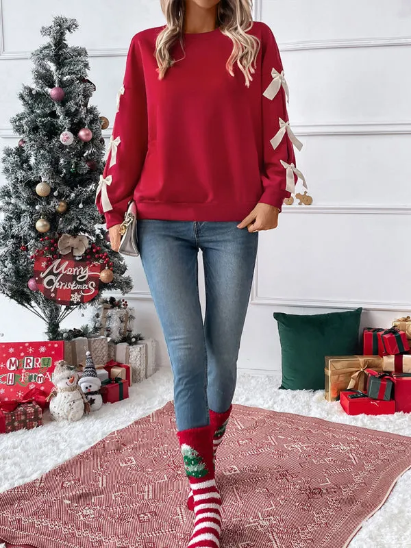 Trendy Bow Sleeve Holiday Pullover for Winter