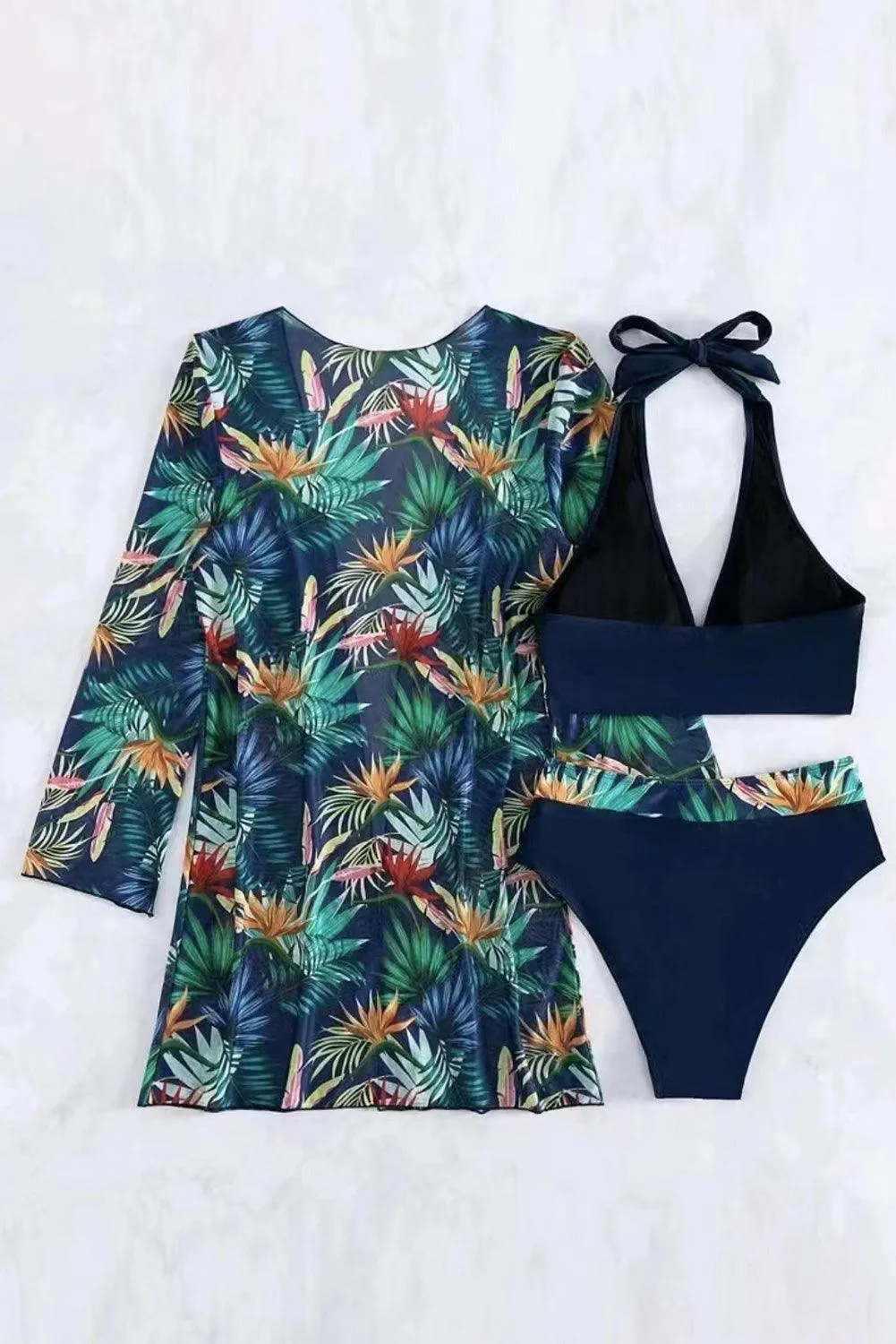 Tropical Halter Bikini Set W/ Cover Up