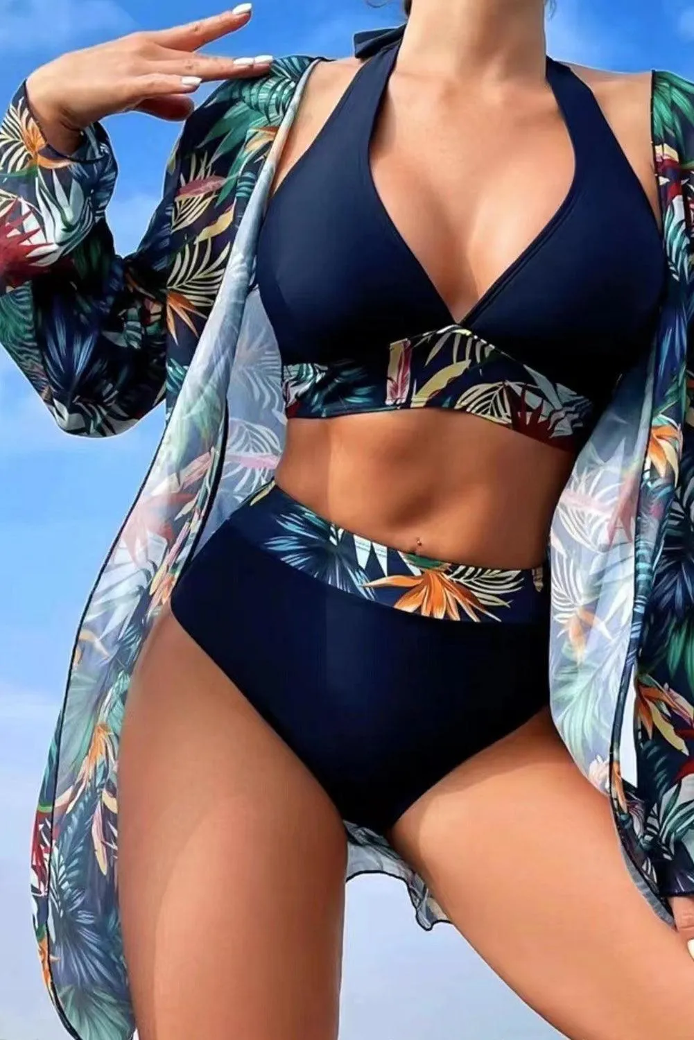 Tropical Halter Bikini Set W/ Cover Up
