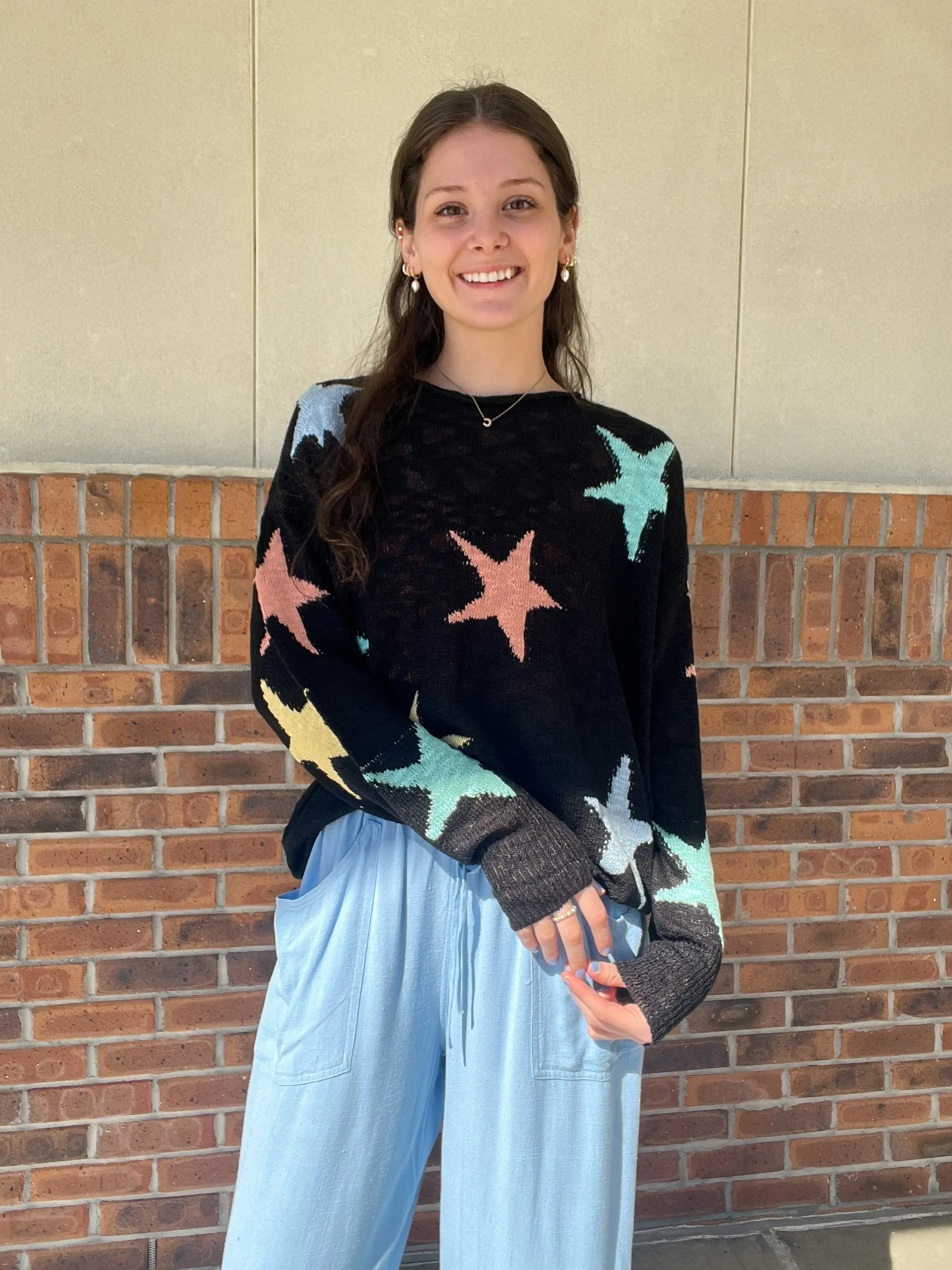 Umgee Multi color Star lighweight pullover top