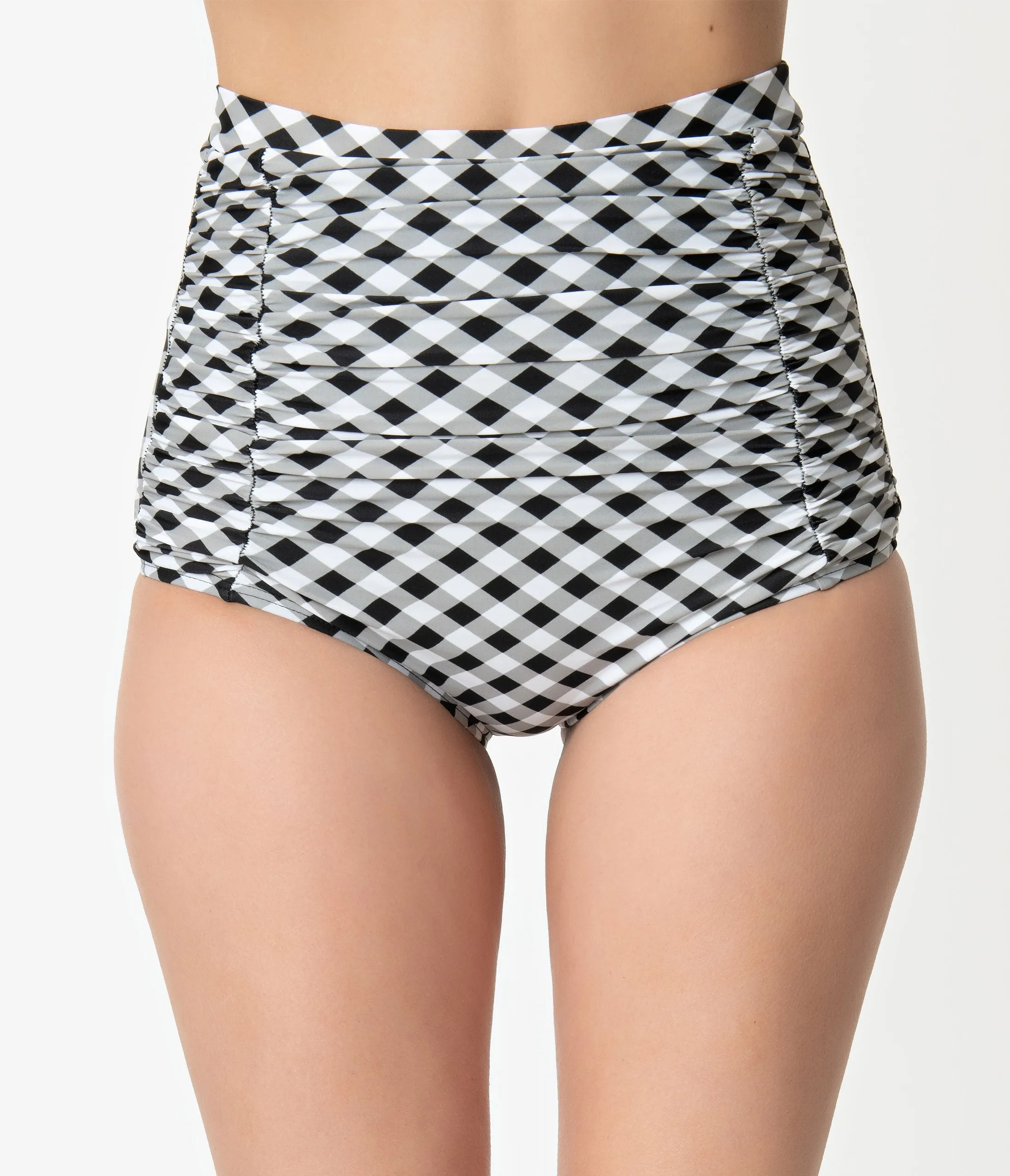 Unique Vintage Black & White Gingham Monroe High Waist Swim Bottom