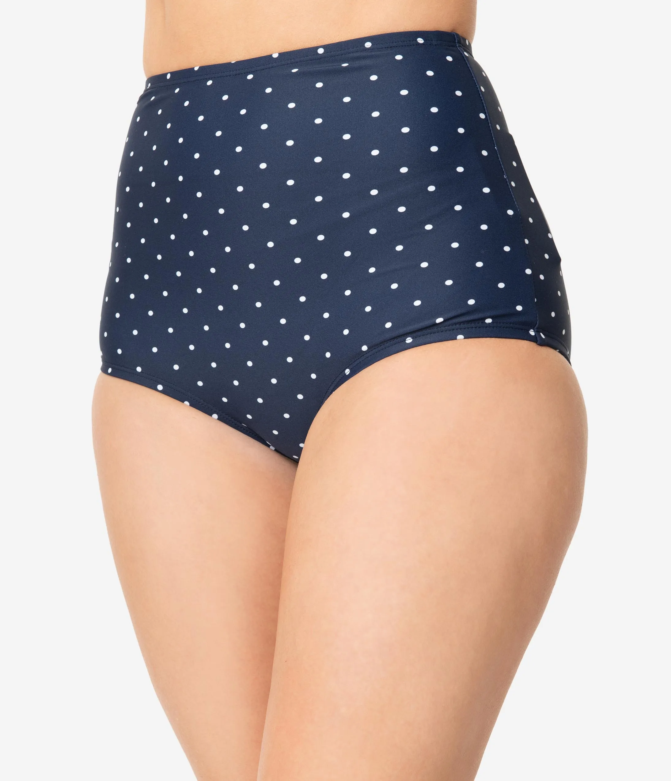 Unique Vintage Navy & White Pin Dot High Waist Louise Swim Bottoms