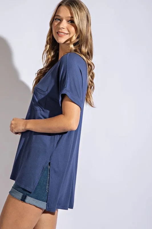 V Neck Basic High-Low Hem Top
