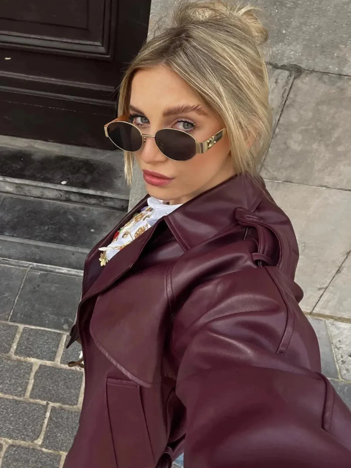 Vintage-Inspired Faux Leather Aviator Jacket