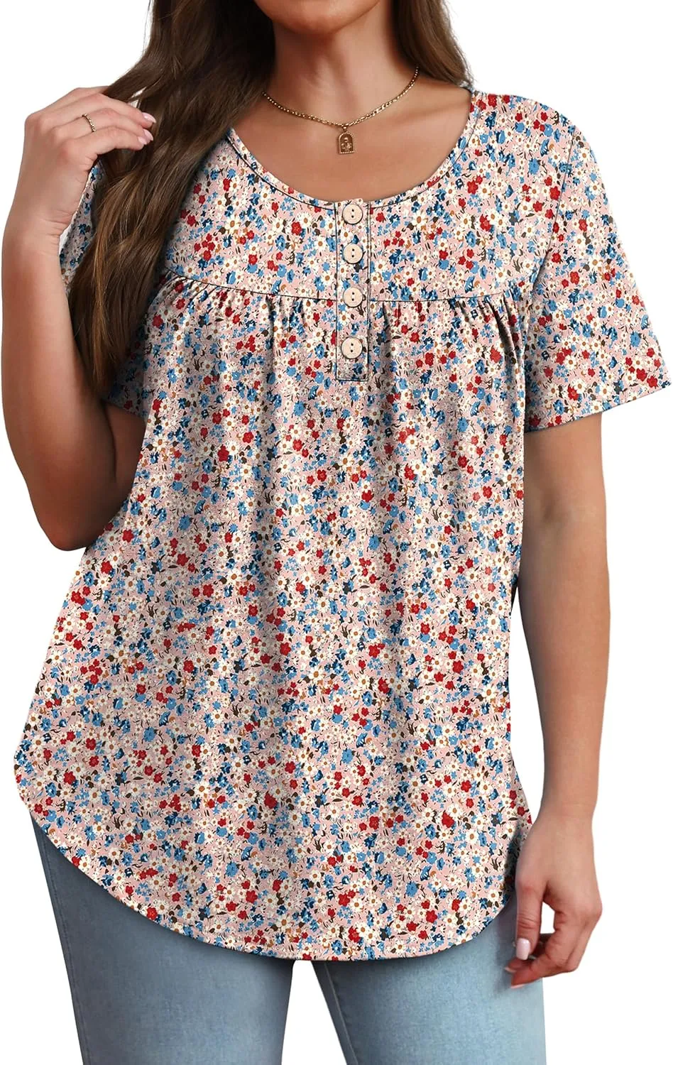 WIHOLL Womens Summer Tunic Tops Button Down Shirts Short Sleeve T-shirts Beach Vacation Clothes Spring S-3XL
