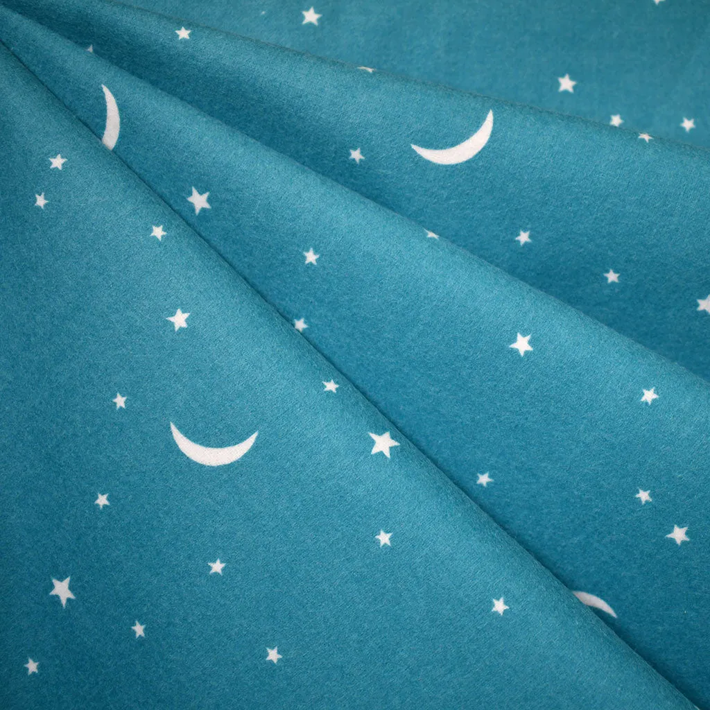 Winter Night Starry Sky Cotton Flannel Teal
