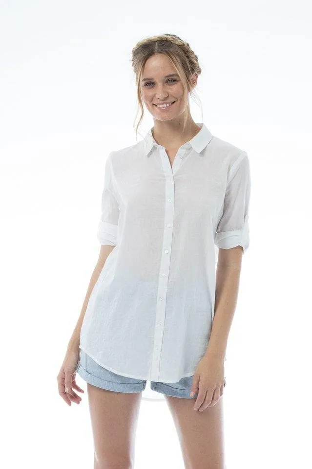 Woman White Casual Fashion Cotton Shirt | White Button-up Shirt | MARGOT Top - White