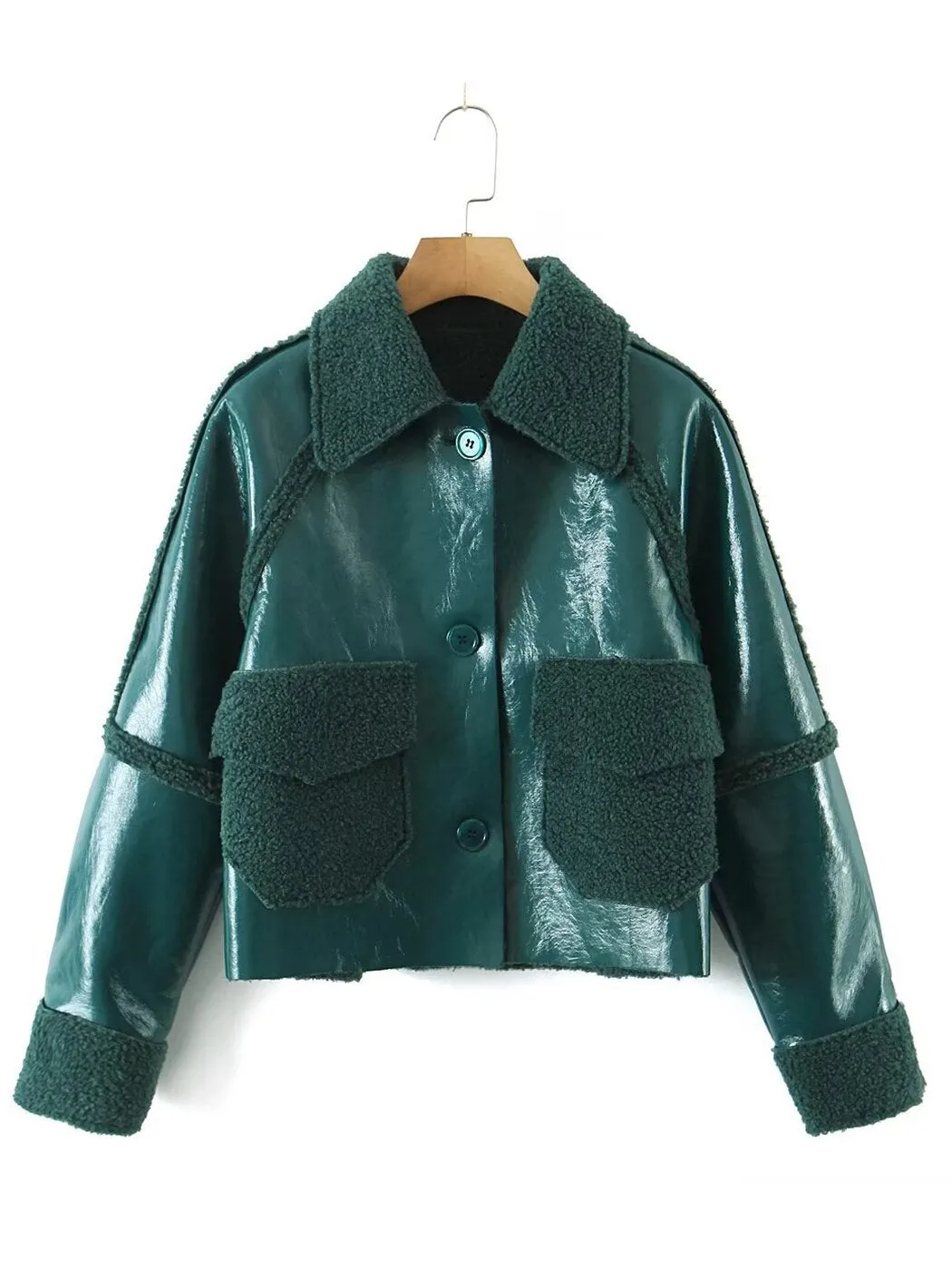 Women Autumn Winter Crop Pocket Coat Jacket Fashion Street Punk Outerwear 2023