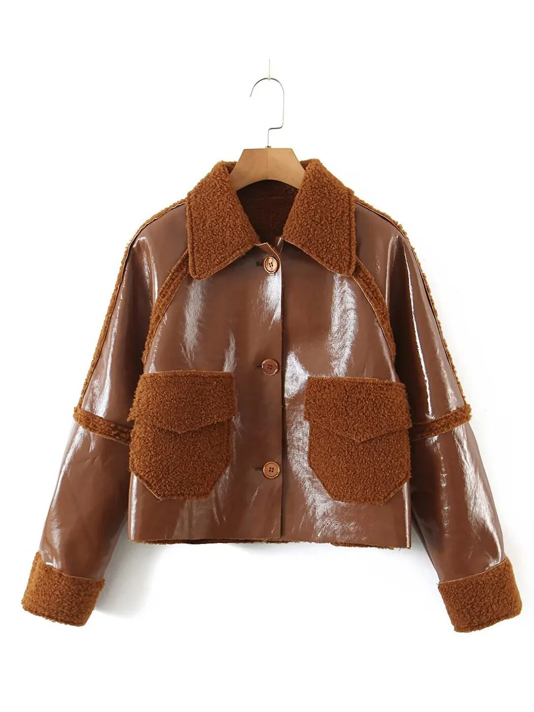 Women Autumn Winter Crop Pocket Coat Jacket Fashion Street Punk Outerwear 2023
