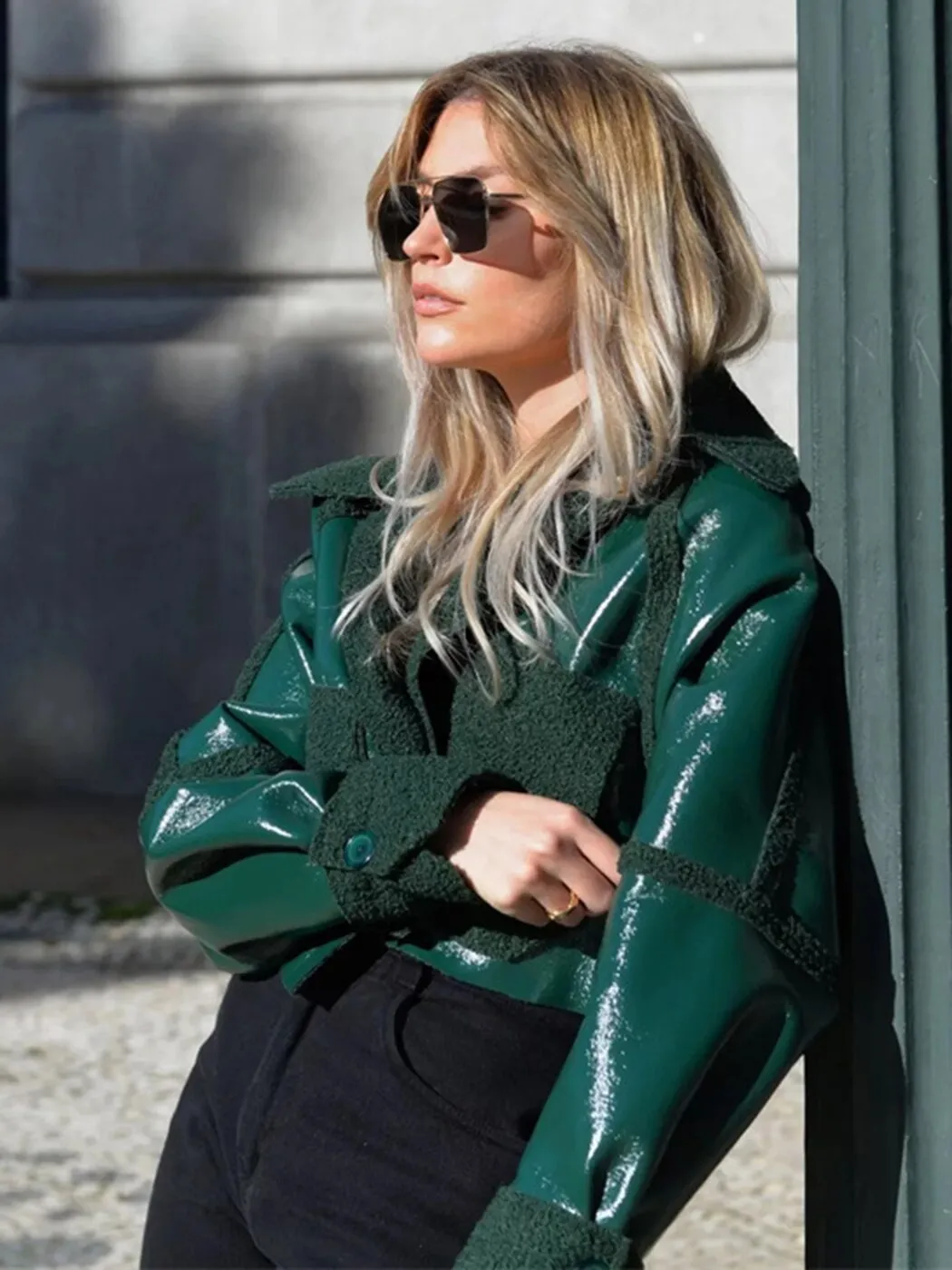 Women Autumn Winter Crop Pocket Coat Jacket Fashion Street Punk Outerwear 2023