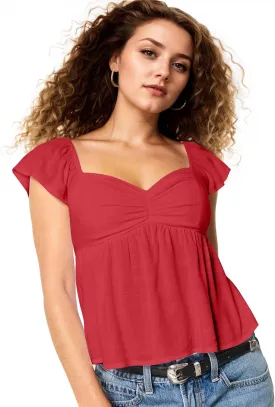 Women Babydoll Peplum Tank Top Sweetheart Neck Ruffle Cap Sleeve Tank Tops Backless Smocked Shirts Flowy Tops