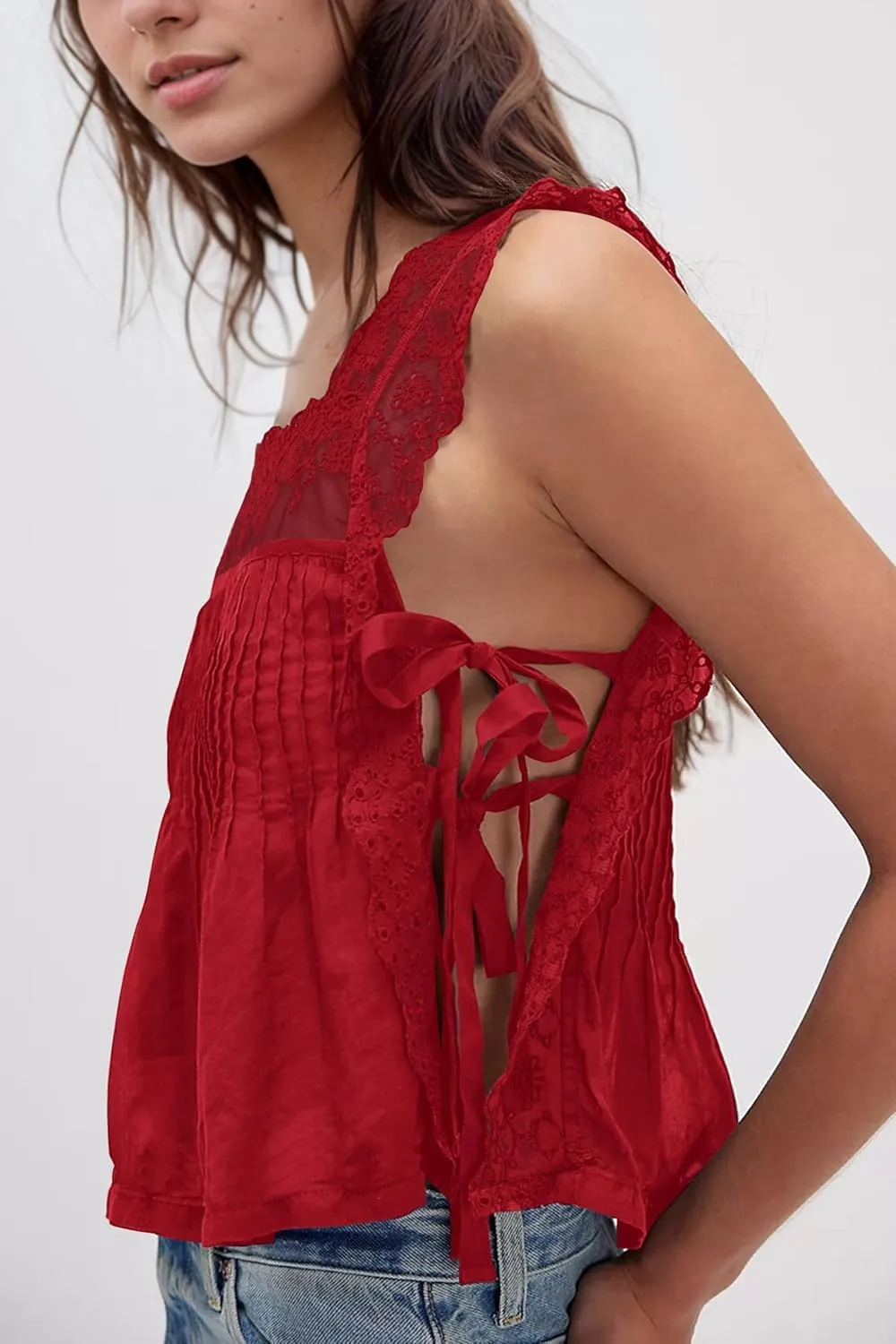 Women Lace Trim Vest Tank Tops Sheer Embroidery Floral Crop Top Y2K Backless Camisoles Summer Going Out Cami Shirt