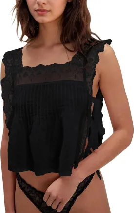 Women Lace Trim Vest Tank Tops Sheer Embroidery Floral Crop Top Y2K Backless Camisoles Summer Going Out Cami Shirt