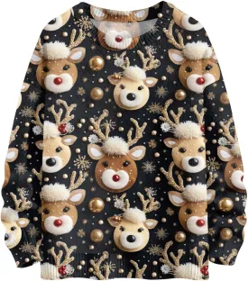 Womens Christmas Knit Sweaters Holiday Crewneck Sweatshirts Xmas 3D Graphic Gnomes Santa Shirt Winter Long Sleeve Tops