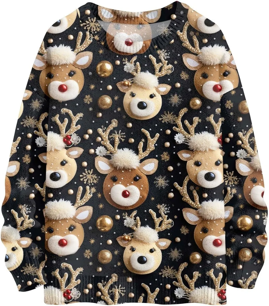 Womens Christmas Knit Sweaters Holiday Crewneck Sweatshirts Xmas 3D Graphic Gnomes Santa Shirt Winter Long Sleeve Tops