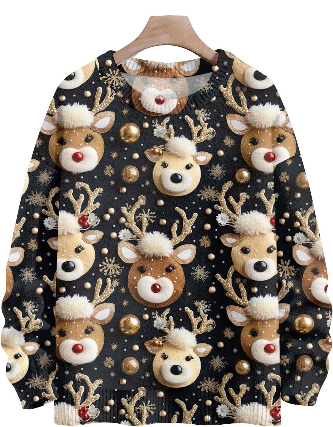 Womens Christmas Knit Sweaters Holiday Crewneck Sweatshirts Xmas 3D Graphic Gnomes Santa Shirt Winter Long Sleeve Tops