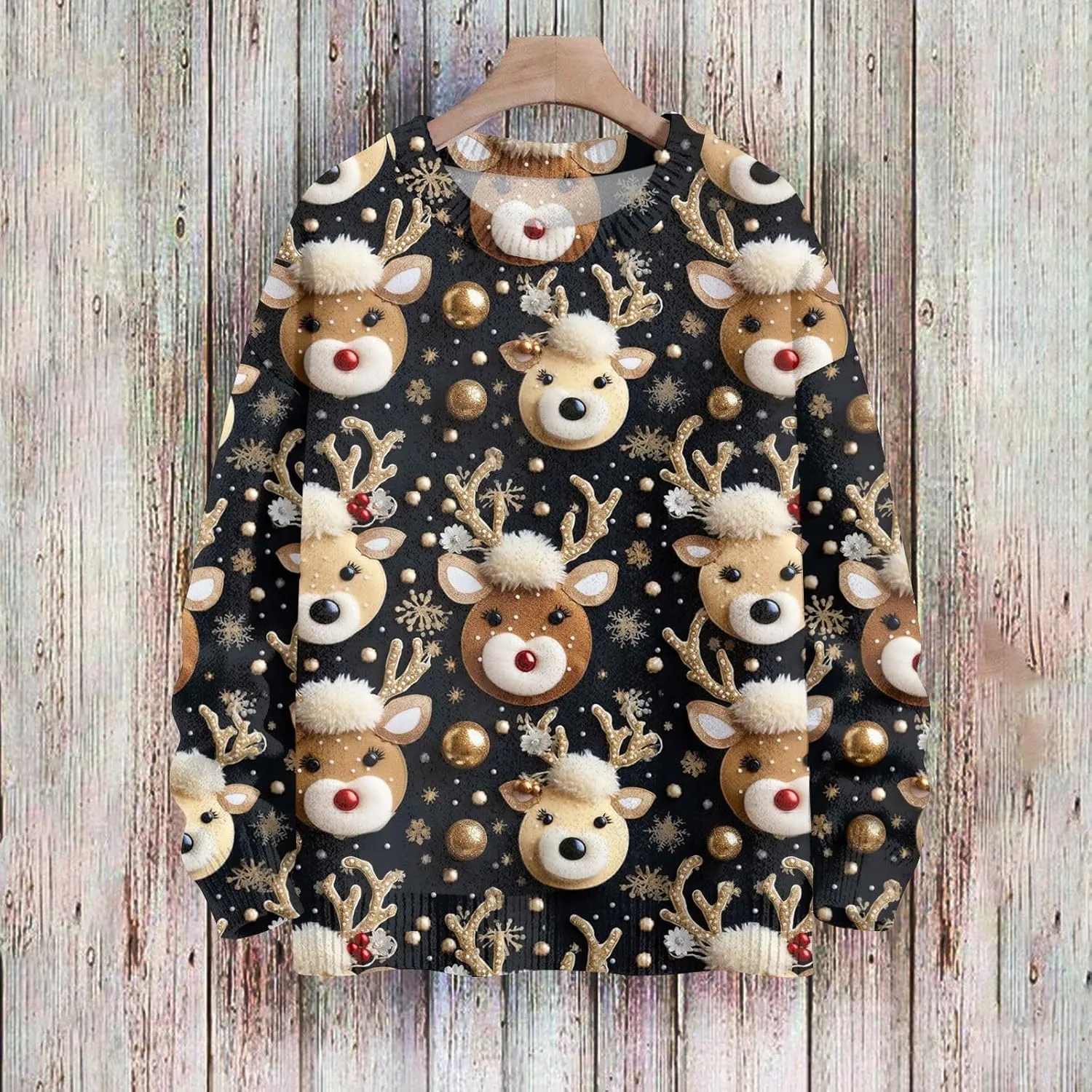 Womens Christmas Knit Sweaters Holiday Crewneck Sweatshirts Xmas 3D Graphic Gnomes Santa Shirt Winter Long Sleeve Tops