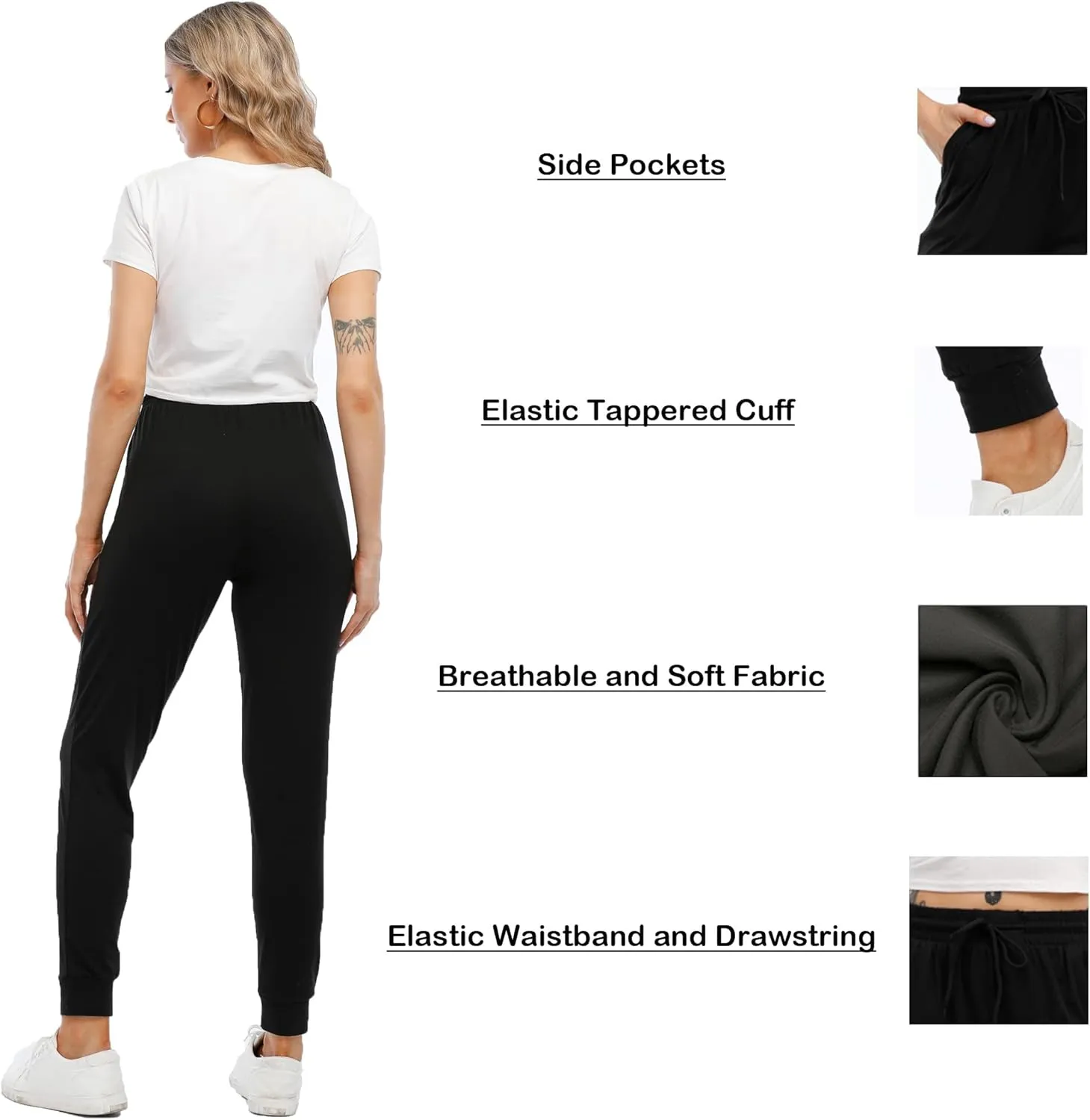 Womens Joggers with Pockets & Drawstring-Sweatpants for Women Workout Running Yoga Lounge Pants