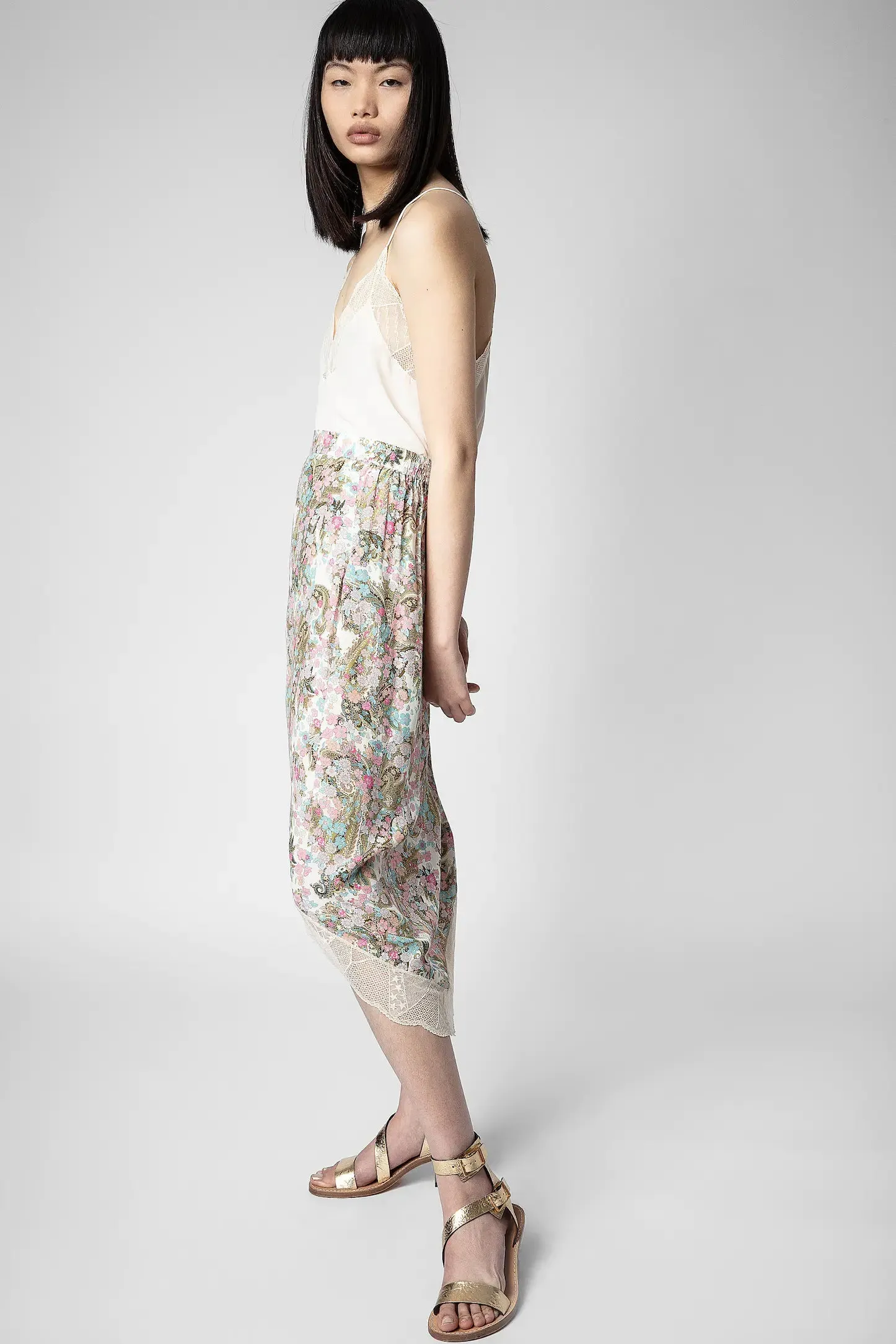 Zadig & Voltaire Jeudie Floral Midi Skirt- Deep Parme