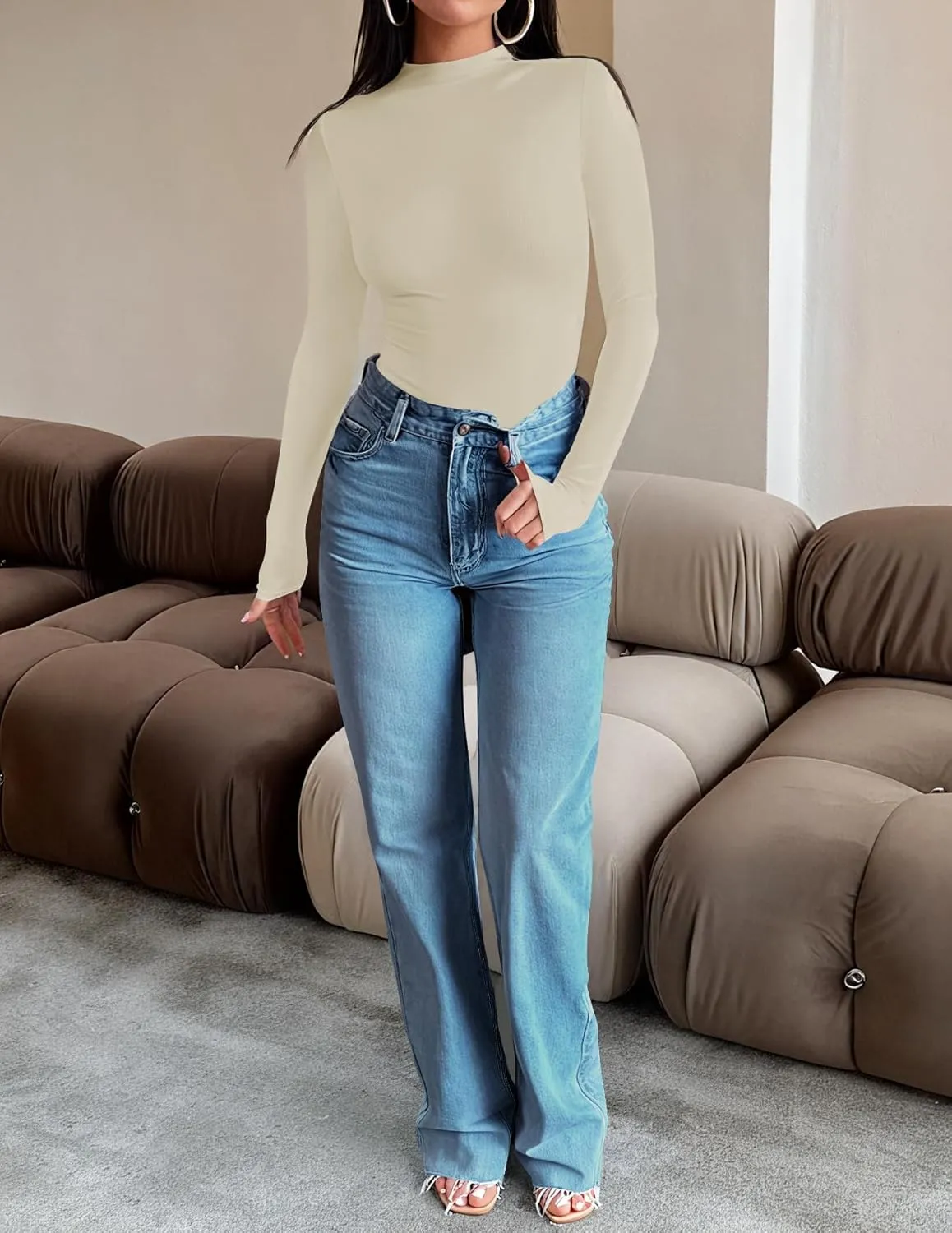 ZESICA Women's Long Sleeve Mock Neck Shirts 2025 Fall Winter Thermal Casual Slim Fit Pullover Tops