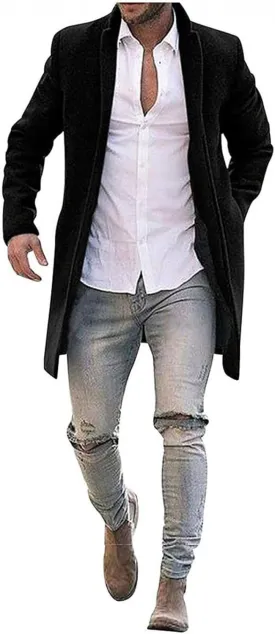 ZWRXW Woolen Trench Coat for Men Notched Lapel Double Breasted Slim Fit Winter Warm Overcoat Blazer Business Pea Jacket
